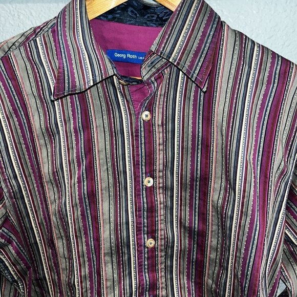 GEORG ROTH Los Angeles Fuchsia Striped Men's Shirt Contrast Collar & Cuffs Sz M - Picture 2 of 12